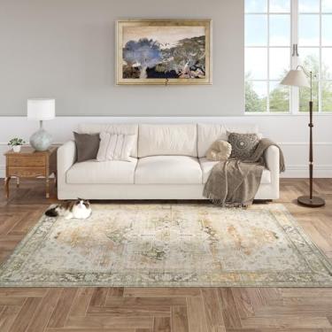 Imagem de Tapete vintage persa boho resistente a manchas, 1,8 x 2,3 m, tapete pesado de baixa película, tapete antiderrapante para sala de estar, quarto, sala de jantar, tapete antiderrapante seguro para piso