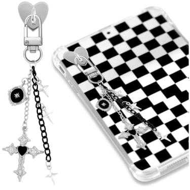 Imagem de TUCEWP Correntes charmosas para Kindle Y2k pingente de coração estrela cruz preta vintage corrente de pingente decorativo compatível com Kindle E-Reader bolsa de telefone fofa, berloques, presente