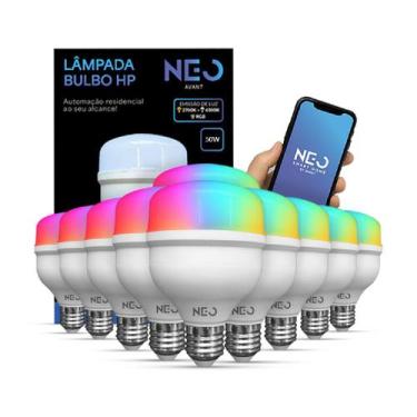 Imagem de Kit 10 Lampada Led Smart Wifi 2.4GHz Bulbo Hp 50w 2700K/6500K RGB Bivo
