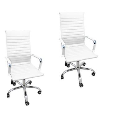 Imagem de Kit 2 Cadeira Eames Esteirinha Presidente Escritório Alta Branca Preta