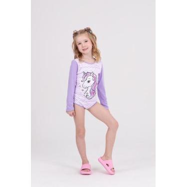 Imagem de Maiô Infantil Manga Longa UV 50+ Unicórnio Lilás - Vida Costeira Ofici
