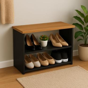 Imagem de Sapateira Banco para Hall de Entrada, 3 Prateleiras, Madeira e Branco, Montada (preto freijo)