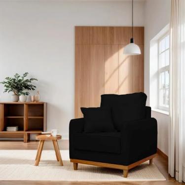 Imagem de Poltrona Living Senna em Linho com Base de Madeira Para Sala de Estar, Recepção (Preto)