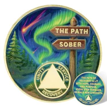 Imagem de Leafence Moeda de sobriedade AA The Path Sober Coin One Day at a Time Medalhão AA Inspirador Sobriety Token para Marcos de Recuperação AA (The Sober Path, 0 Year-Blank)
