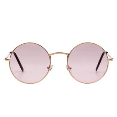 Imagem de VFDHN Óculos de sol redondos steampunk de luxo, masculino e feminino, lentes vermelhas, retrô, pequeno, redondo, de metal (5)