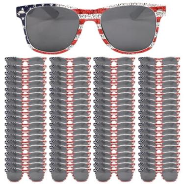 Imagem de QYVEWY Óculos de sol a granel com bandeira americana para adultos, clássico, patriota, 4 de julho, material de festa do Dia da Independência, pacote com 50/100 (lentes cinza 100 manchadas)