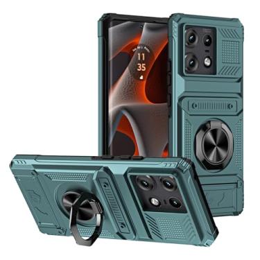 Imagem de SORAKA Capa para Motorola Edge 50 Pro 5G com suporte de anel para cartão de metal compatível com suporte magnético para celular para carro capa de proteção contra choque e queda verde