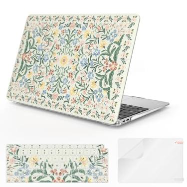 Imagem de iCasso Compatível com MacBook Air de 13 polegadas versão 2020-2018 A2337 M1 A2179 A1932, capa rígida de plástico protetora antiarranhões + capa de teclado para Mac Air 13.3 - floral verde