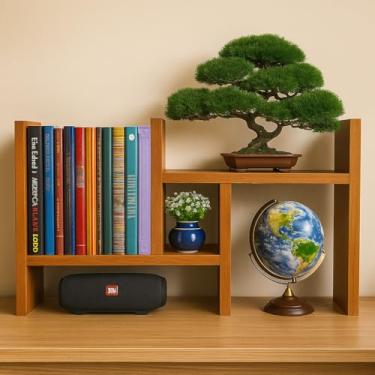 Imagem de Organizador de Mesa Ajustável, Escaninho Branco, Prateleiras para Livros e Decoração (freijo)