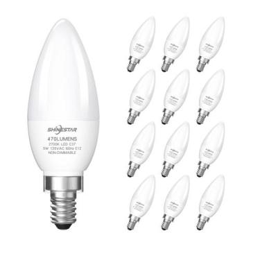 Imagem de Lâmpadas LED SHINESTAR 5W B11 C37 2700K E12, pacote com 12