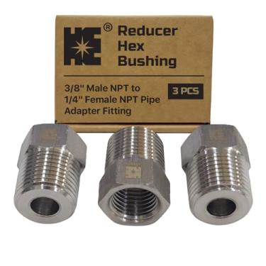 Imagem de Cosmostar Bucha sextavada redutora de aço inoxidável 304, 3/20.3 cm NPT macho para NPT fêmea de 1/10.2 cm, adaptador de tubo resistente para aplicações hidráulicas e encanamento