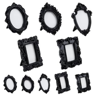 Imagem de OLYCRAFT 10 peças, 5 estilos, moldura de resina vintage preta oval e retangular, moldura de resina antiga, mini quadros vintage, molduras barrocas ornamentadas para decoração de mesa de casa