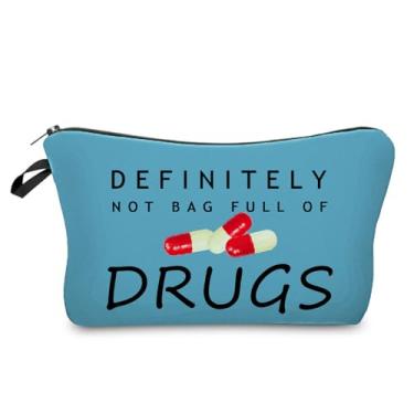 Imagem de Livel lhood Bolsa engraçada para maquiagem com pílulas, organizador fofo, definitivamente não é uma bolsa cheia de drogas, viagem, higiene pessoal, bolsa com zíper, bolsa engraçada para cosméticos