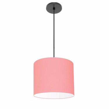 Imagem de Lustre Luminária Pendente Vivare Free Lux Pe-4106pr Cúpula Em Tecido 20x25cm Rosa-tela Canopla Preta E Fio Preto