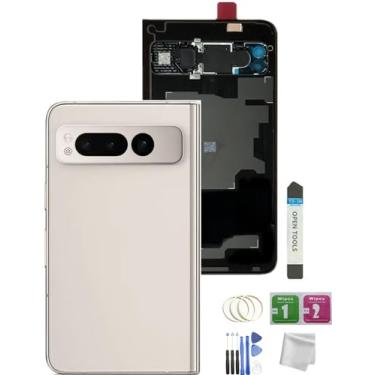 Imagem de Vidro de substituição Pixel Fold Back Glass para Google Pixel Fold 5G 2023 19.3 cm com pré-instalado com fita + lente de câmera + ferramentas (branco cerâmico)