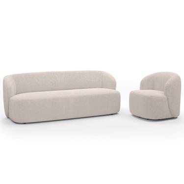 Imagem de Sofá 2 Lugares 170cm Com Poltrona Giratória Orgânica Heidy F04 Bouclê Bege - Lyam Decor