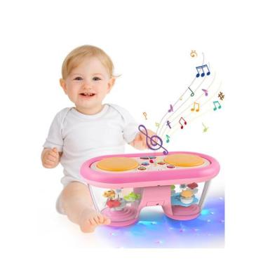 Imagem de Brinquedos para bebês Jhoprcin Light Up Drum Musical 6-12 meses rosa