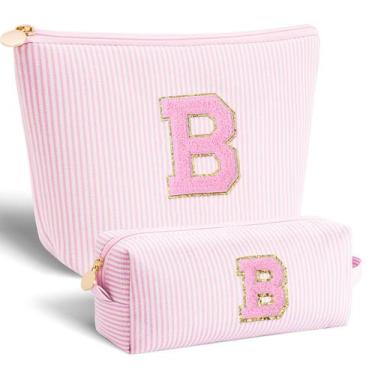 Imagem de Conjunto de bolsas de cosméticos com design de iniciais cor-de-rosa pa