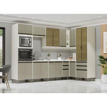Imagem de Cozinha Modulada De Canto Completa 8 Peças Com Tampo Linea L Pátina Ff-mocca Laca
