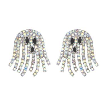 Imagem de Brincos de fantasma de cristal de strass de Halloween com pingente de caveira de abóbora brilhante para cosplay e presente, Medium, Zinco, Sem pedra preciosa