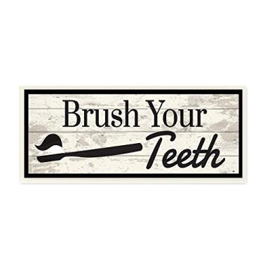Imagem de Stupell Industries Brush Your Teeth Placa de parede preta e branca com aparência planejada, 18 x 43 cm, multicolorida
