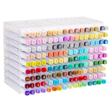 Imagem de Flytreal Organizador de marcadores de acrílico para 144 marcadores, rack de armazenamento de marcadores de álcool de grande capacidade para mesa, canetas horizontais, lápis, suporte de arte