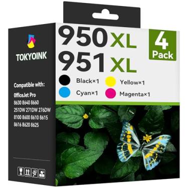 Imagem de Pacote combo de cartuchos de tinta 950xl e 951xl de substituição para HP 950 951 pacote combo funciona para HP 8600 Officejet Pro 8610 8620 8630 8100 8615 preto ciano magenta amarelo, pacote com 4