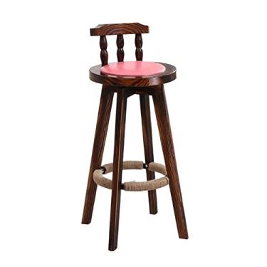 Imagem de GRFIT Cadeira de bar elegante cadeira de bar banco alto traseiro de madeira banco de bar giratório 360 graus cadeira de restaurante ilha bancos de bar ajustáveis (cor: B)