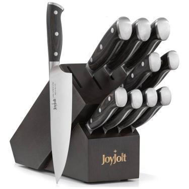 Imagem de Conjunto de Facas JoyJolt em Aço Inoxidável com Bloco de Bancada, 11 Peças, Preto