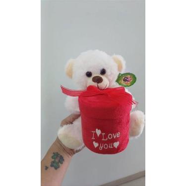 Imagem de Urso Caco Rosa Claro Presente Redondo de Pelúcia com Coração 'I LOVE Y
