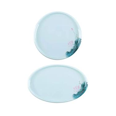 Imagem de Conjunto de pratos de jantar de prato de serviço, 2 pratos redondos, conjunto de louça para salada, bife, festa familiar, pratos seguros para lava-louças