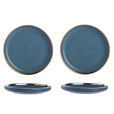 Imagem de Prato de serviço, pratos de jantar de cerâmica, pratos de sobremesa redondos foscos para bife, salada, macarrão, conjunto de 2, pratos de jantar e festa em família de restaurante (cor: caneca Bigblue
