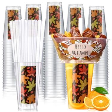 Imagem de SiliFine 25 conjuntos de copos de bebida e lanche de festa de outono com canudos, copo de plástico descartável com tigela de lanche para batatas fritas, frango, fruta