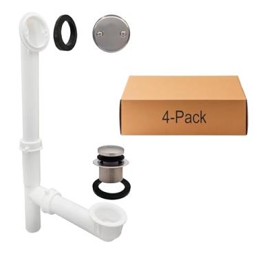 Imagem de Westbrass 593244-4-07 Conjunto de resíduos e transbordamento tubular branco de 35,56 cm x 1-1/2" com plugue de drenagem de ponta e placa frontal de 2 orifícios, níquel acetinado