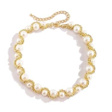 Imagem de Colar Perola Festa Casamento Noiva Voltas Dourado Corrente Luxo-Gargantilha Choker Pérola Anos 60 Retrô Vintage-Presente Feminino Mãe Avó Senhoras de Época Boho Moderno