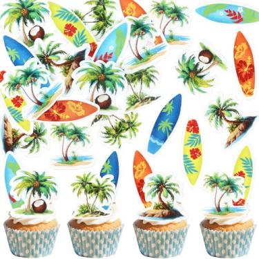 Imagem de 48pcs Edible Surfboard Coconut Tree Cupcake Toppers Summer Theme Decorations Glutinous Rice Paper for Watermelon Baby Shower Kids 1st Birthday Party Cake Decorations Supplies (surfboard 2)