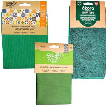 Imagem de Kit 3pcs Pano Mágico Limpeza Geral Limpa Tudo Vidros Espelho Pano Chão Pisos Sem Fiapos Ákora (Pano Limpa Tudo Verde Escuro)