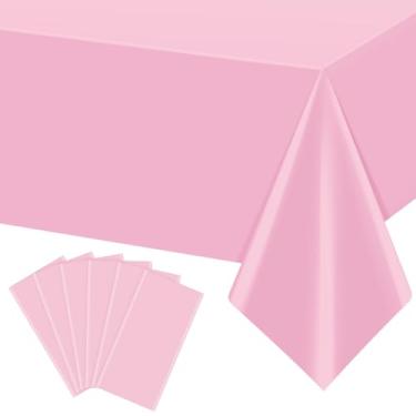 Imagem de YIDAKO 6 peças de toalha de mesa rosa claro, toalhas de mesa de plástico descartáveis, capa de mesa retangular rosa à prova d'água para formatura, aniversários, casamentos, decorações de festa de