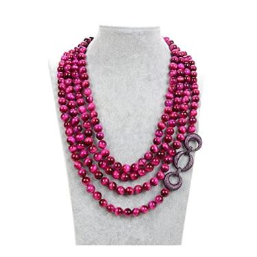 Imagem de DWBPGVUN Joias 4 fileiras 10 mm redondo rosa vermelho olho de tigre roxo pave colar conector para mulheres