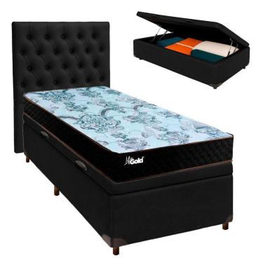 Imagem de Kit Cama Box Bau + Cabeceira + Colchão Solteiro Molas Ensacadas - Life Gold - Paropas