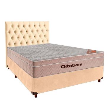 Imagem de Cama Box + Colchão Casal Ortobom Molas Ensacadas Airtech + Cabeceira Estofada