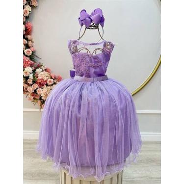 Imagem de Vestido Infantil Lilás com Renda Metalizada e Tule Brilho para Damas -