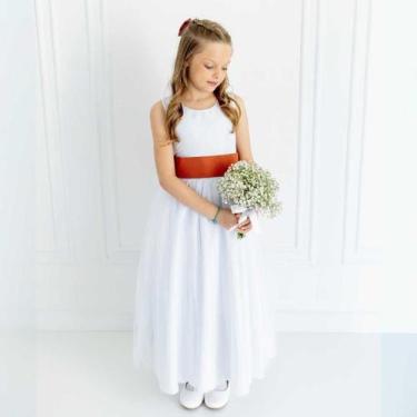 Imagem de Vestido Longo branco Faixa Lisa Terracota Infantil com Saia Tule Branc