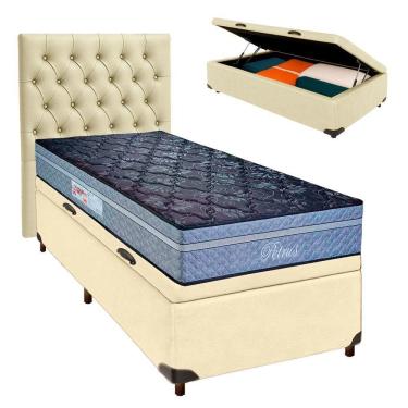 Imagem de Kit Cama Box Bau + Cabeceira + Colchão Solteiro Molas Ensacadas - Petrus - Paropas