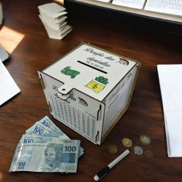 Imagem de Cofre Guardar Junte Dinheiro Woodbox Desafio 30 Mil Branco