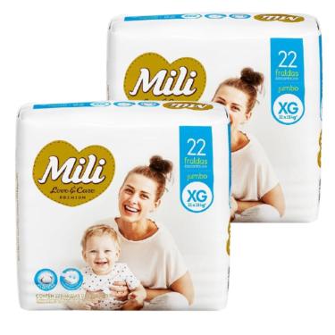 Imagem de Fralda Descartável  Mili Love&Care  Premiun  Tam XG   2 Pacotes com 22 fraldas    Total 44 fraldas