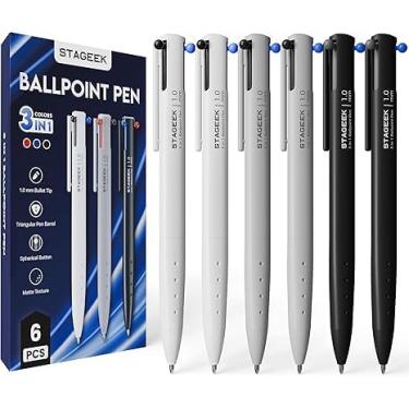 Imagem de 6 canetas multicoloridas em uma, caneta multicolorida, ponta média de 1,0 mm, canetas retráteis coloridas de escrita suave para escritório, material escolar, levar, escrever