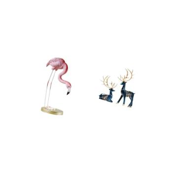 Imagem de Fenteer Escultura de Resina de Flamingo E Rena, Arte Moderna, Pássaros E Veados, Estatuetas para Decoração de Casa, Jardim, Lareira, Escritório com S