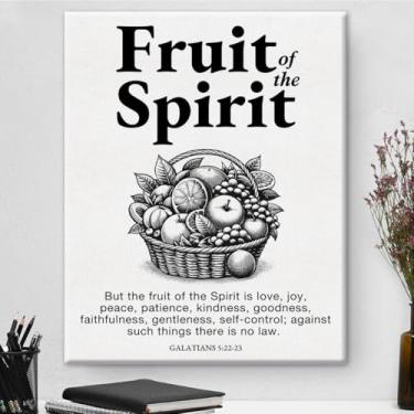 Imagem de Arte de parede em tela com versículo bíblico, fruto do espírito, gálatas 5:22, escritura, vintage, pôster emoldurado para decoração de casa 20 x 25 cm