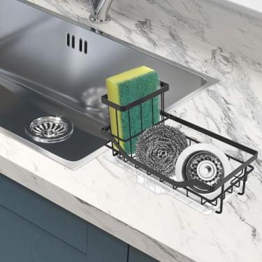 Imagem de Suporte organizador de esponja de aço inoxidável para pia de pia à prova de ferrugem com bandeja de gotejamento removível para escova